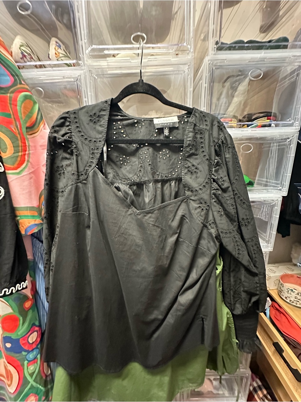 Eloquii Black Eyelet Puff Sleeve Blouse